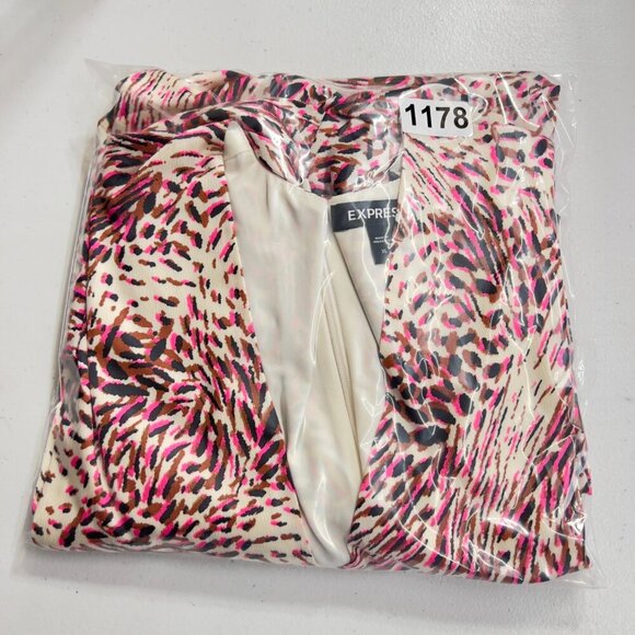 Express Women's Abstract Print Puff Sleeve Ruched Front Hi-Lo Midi Dress XL - Picture 12 of 12